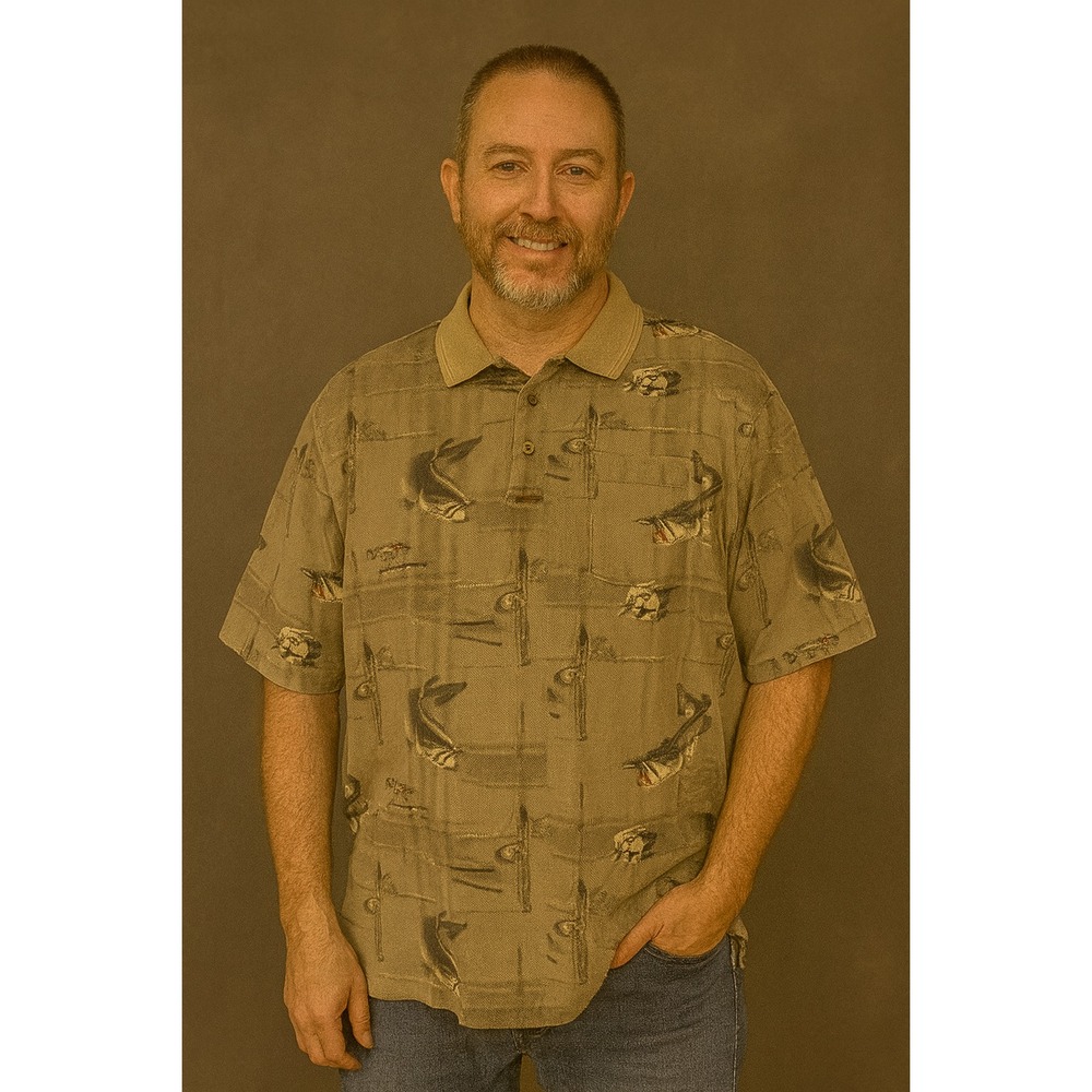 Magellan Fishing Polo Shirt Men's Large All‎ Over Print Bass Fish Outdoor AOP